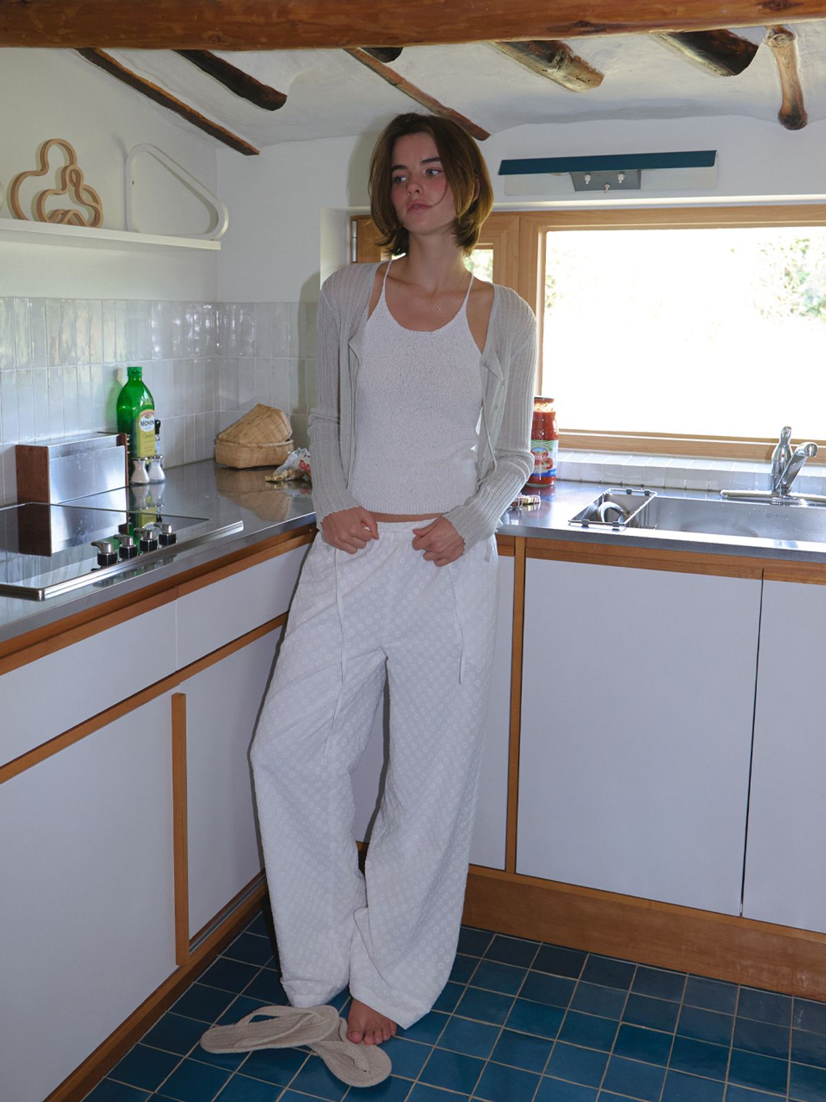 리엘(RE L) Flowering banding pants (white)