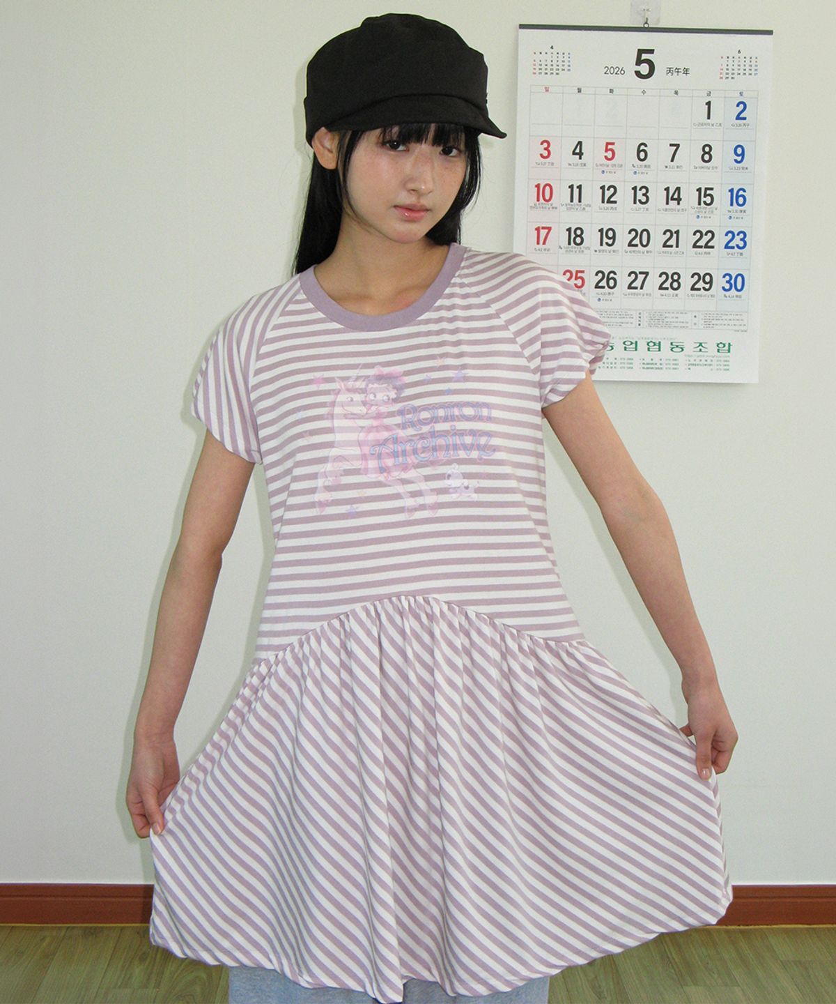 론론(RONRON) BETTY BOOP PRINCESS UNICORN STRIPE DRESS PURPLE