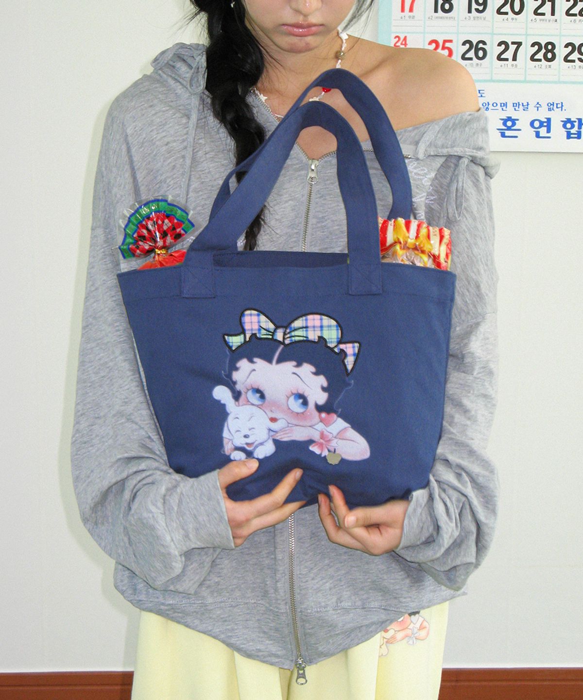 론론(RONRON) BETTY BOOP RIBBON APPLIQUE SWEAT SHOULDER BAG NAVY