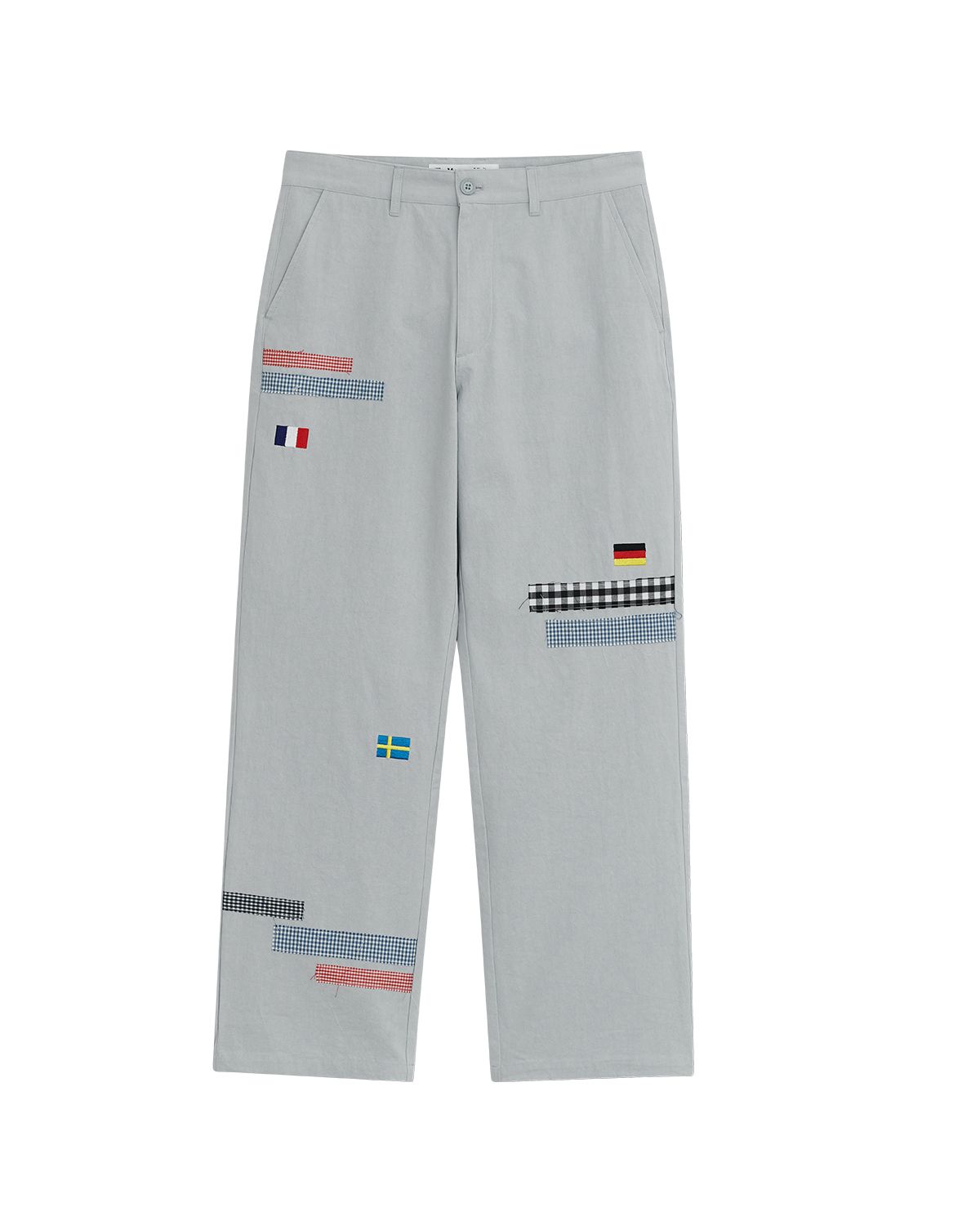 더뮤지엄비지터(THEMUSEUMVISITOR) CHECK PATCHWORK CHINO PANTS (GREY)
