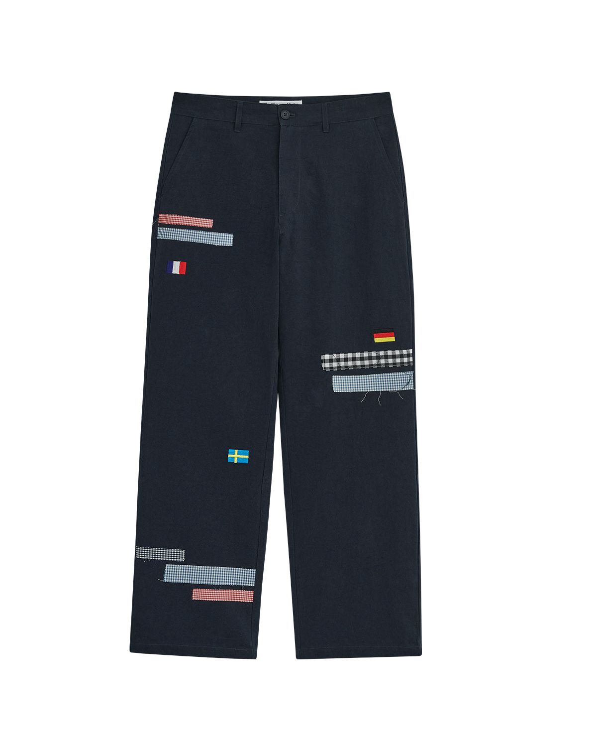 더뮤지엄비지터(THEMUSEUMVISITOR) CHECK PATCHWORK CHINO PANTS (NAVY)