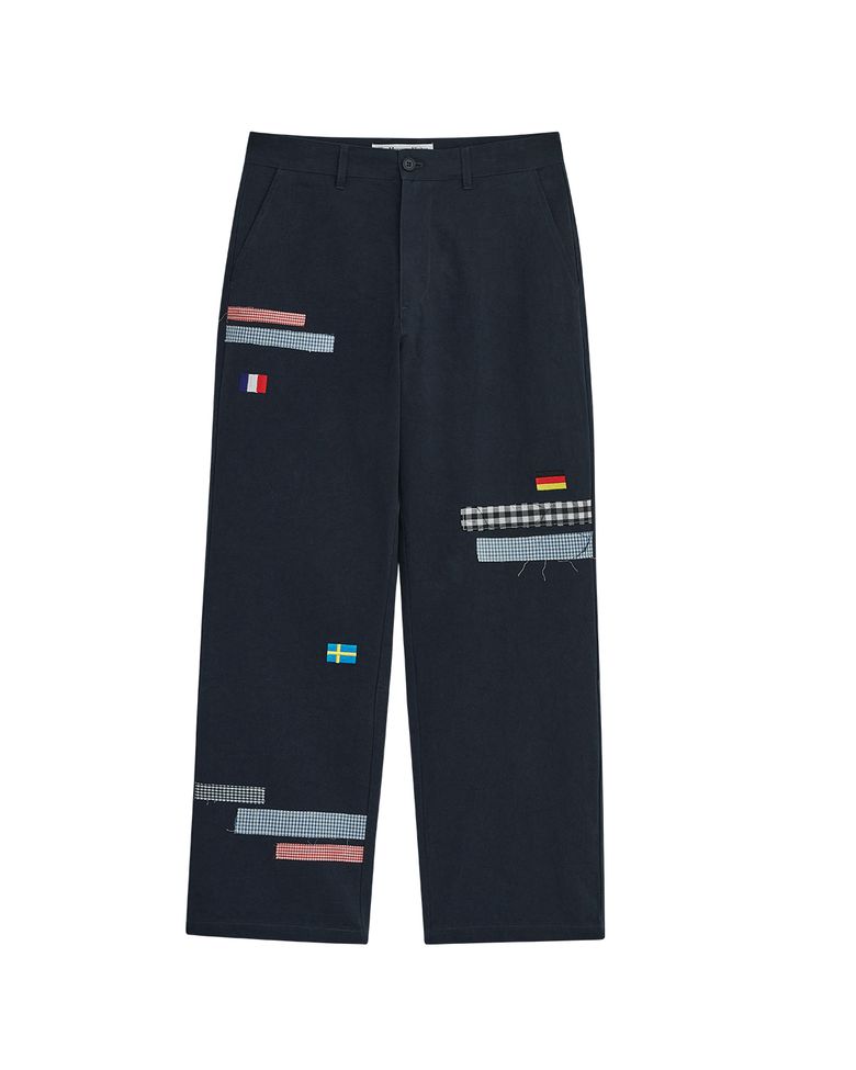 CHECK PATCHWORK CHINO PANTS (NAVY)
