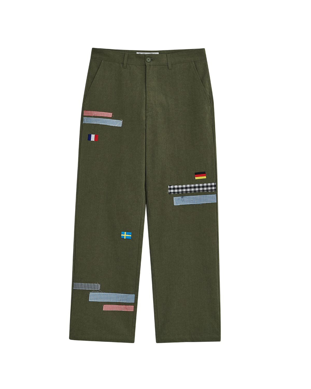 더뮤지엄비지터(THEMUSEUMVISITOR) CHECK PATCHWORK CHINO PANTS (KHAKI)