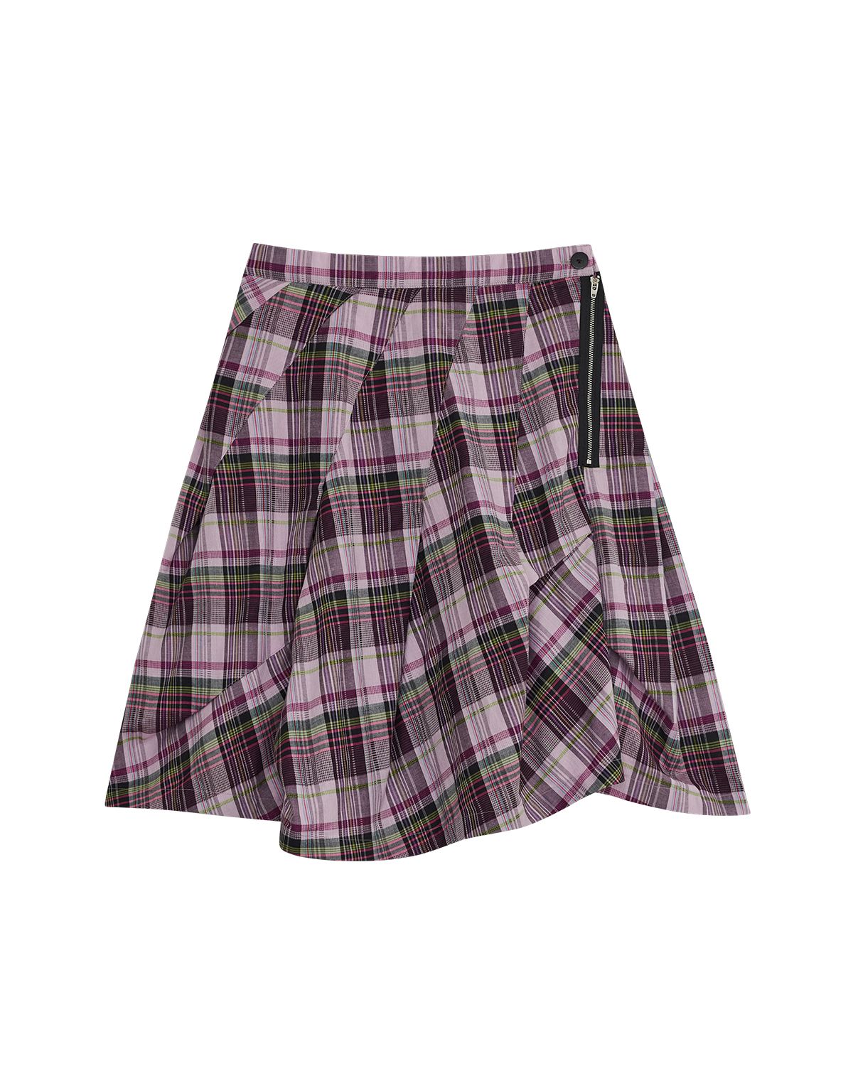 더뮤지엄비지터(THEMUSEUMVISITOR) W ZIPPER CHECK GORED SKIRT (CHECK)