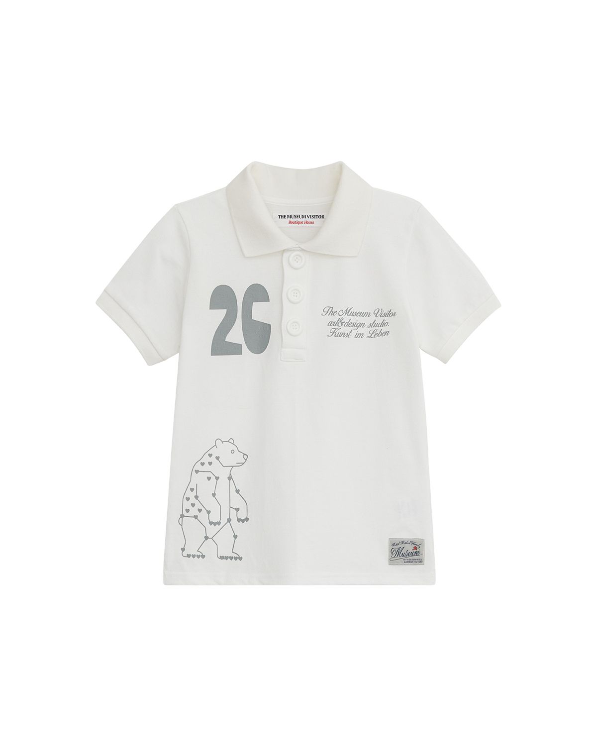 더뮤지엄비지터(THEMUSEUMVISITOR) W HEART BEAR PIQUE T-SHIRT (WHITE)