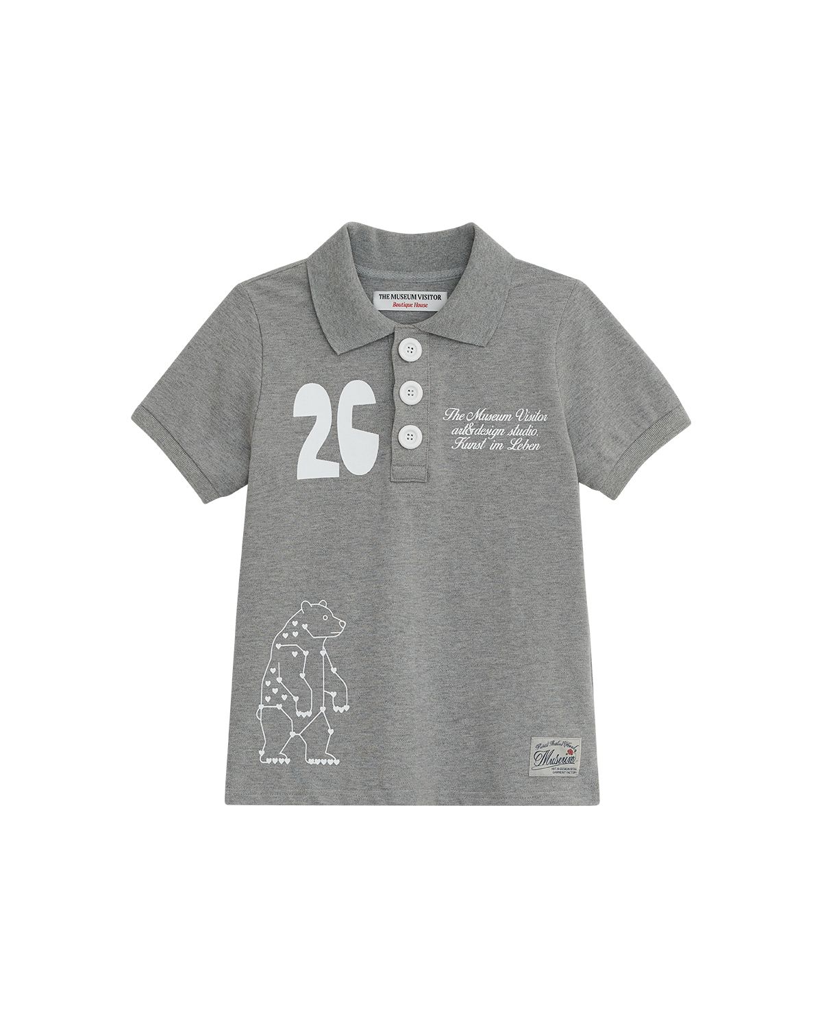 더뮤지엄비지터(THEMUSEUMVISITOR) W HEART BEAR PIQUE T-SHIRT (MELANGE GREY)