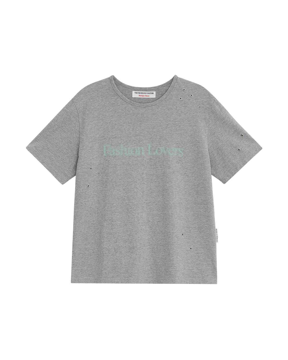 더뮤지엄비지터(THEMUSEUMVISITOR) FASHION LOVERS EYELET T-SHIRT (MELANGE GREY)