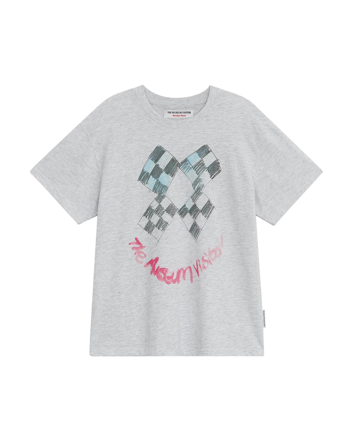 더뮤지엄비지터(THEMUSEUMVISITOR) CHECK DRAWING OVERFIT T-SHIRT (WHITE MELANGE)