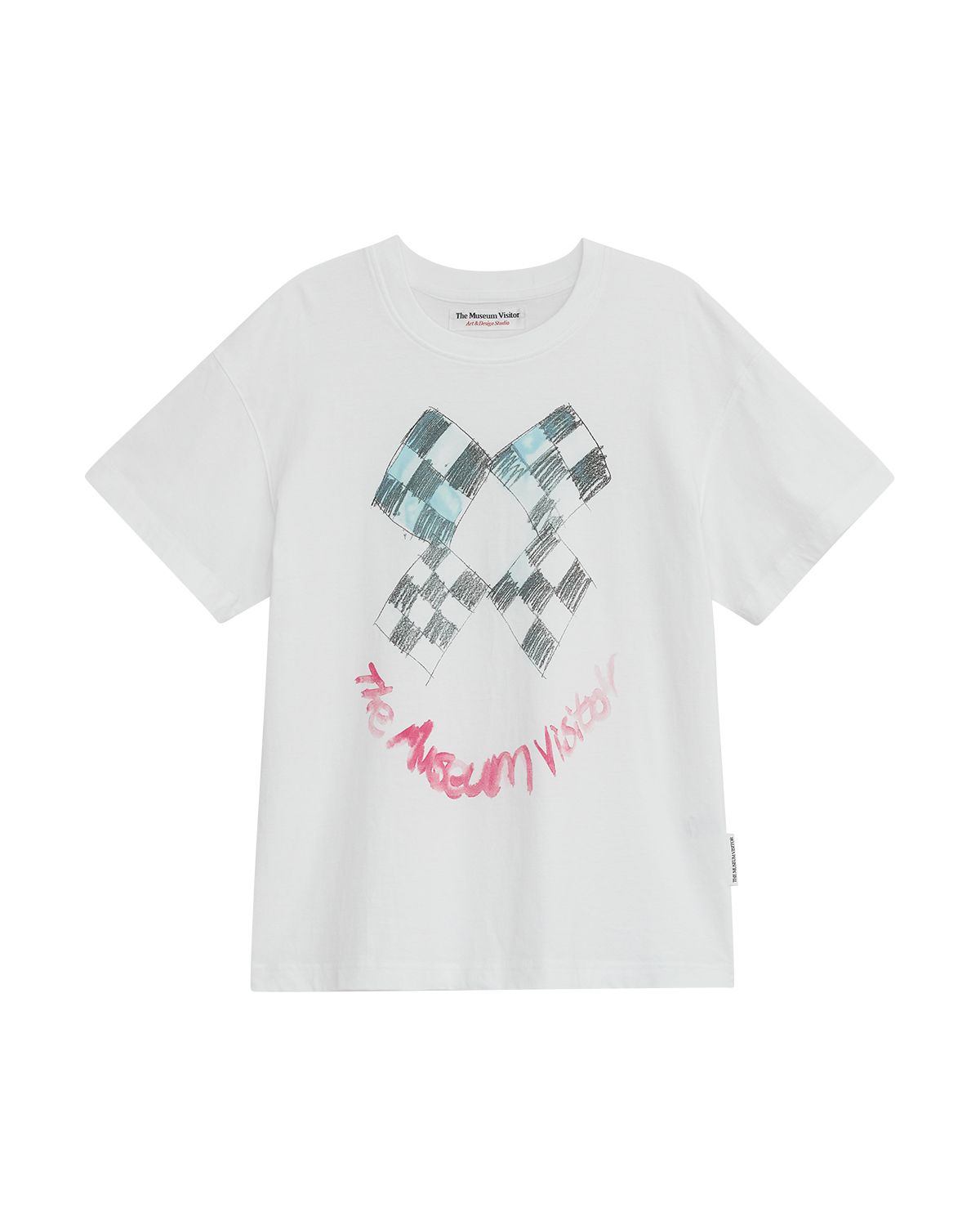더뮤지엄비지터(THEMUSEUMVISITOR) CHECK DRAWING OVERFIT T-SHIRT (WHITE)