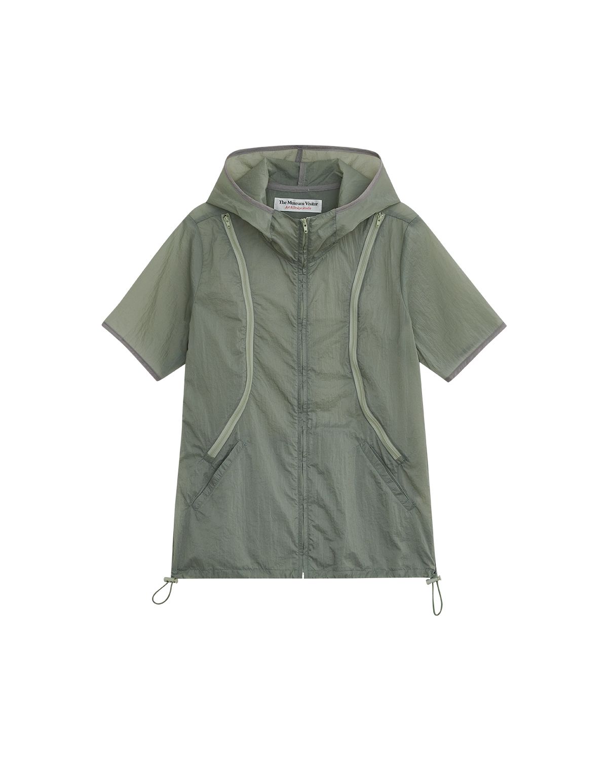 더뮤지엄비지터(THEMUSEUMVISITOR) CURVED ZIPPER SHORT SLEEVE HOODIE ZIP-UP (KHAKI)