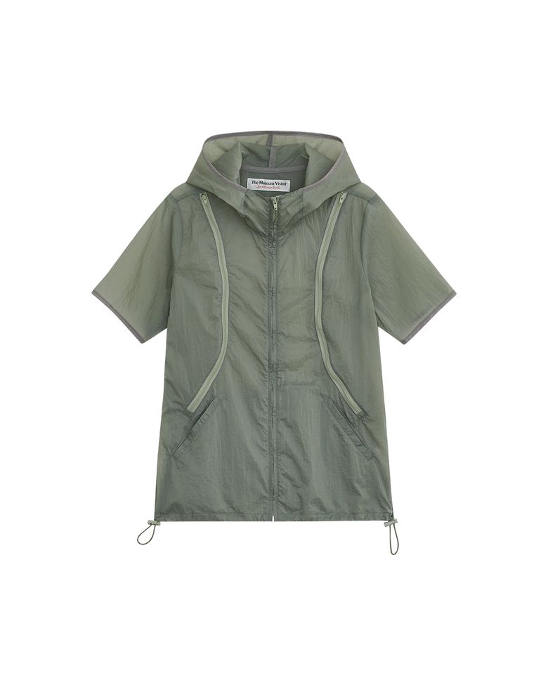 CURVED ZIPPER SHORT SLEEVE HOODIE ZIP-UP (KHAKI)