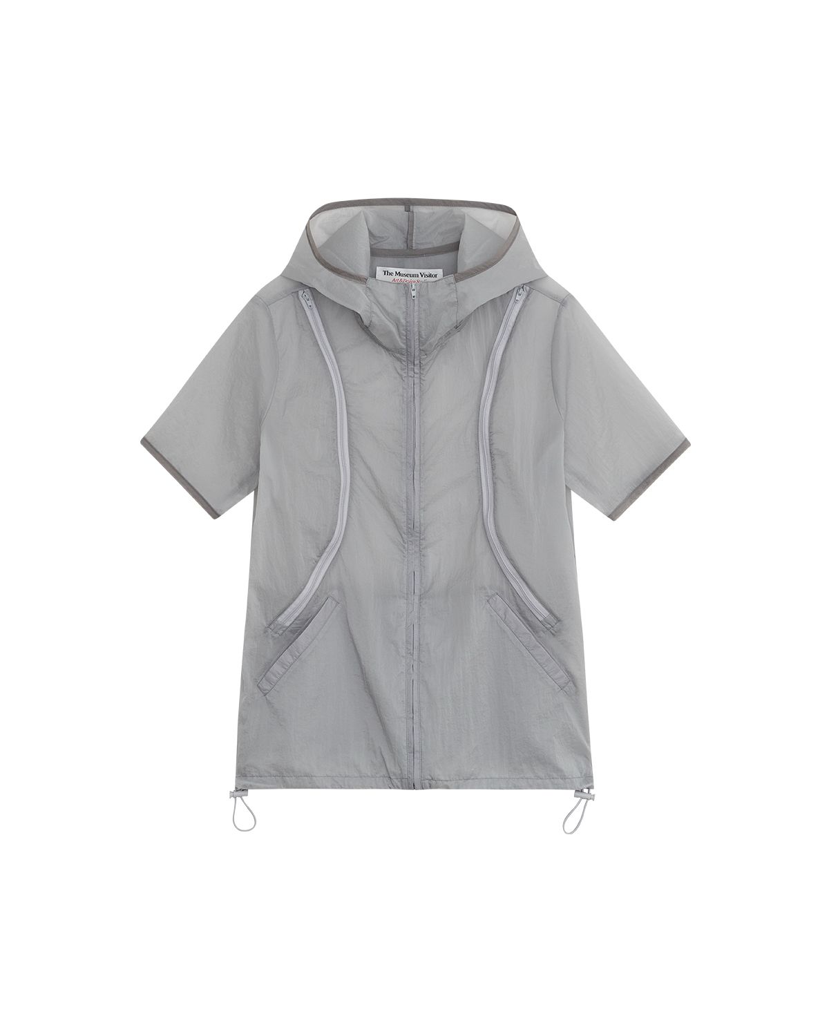 더뮤지엄비지터(THEMUSEUMVISITOR) CURVED ZIPPER SHORT SLEEVE HOODIE ZIP-UP (GREY)