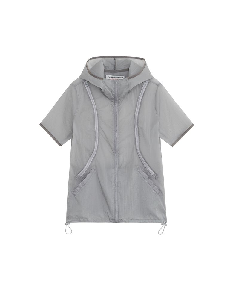 CURVED ZIPPER SHORT SLEEVE HOODIE ZIP-UP (GREY)