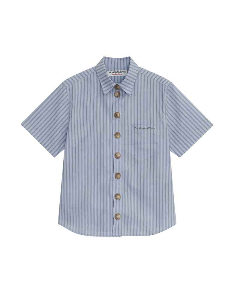 STRIPE BUTTON HALF SHIRT (SKY BLUE)