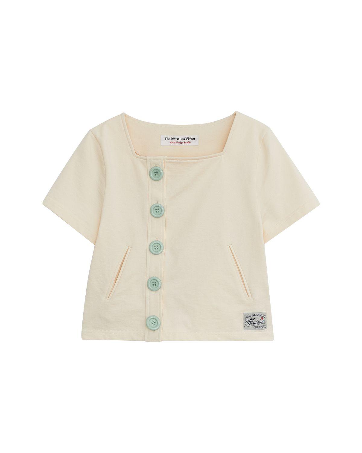 더뮤지엄비지터(THEMUSEUMVISITOR) W COLOR BUTTON CROP CARDIGAN (IVORY)