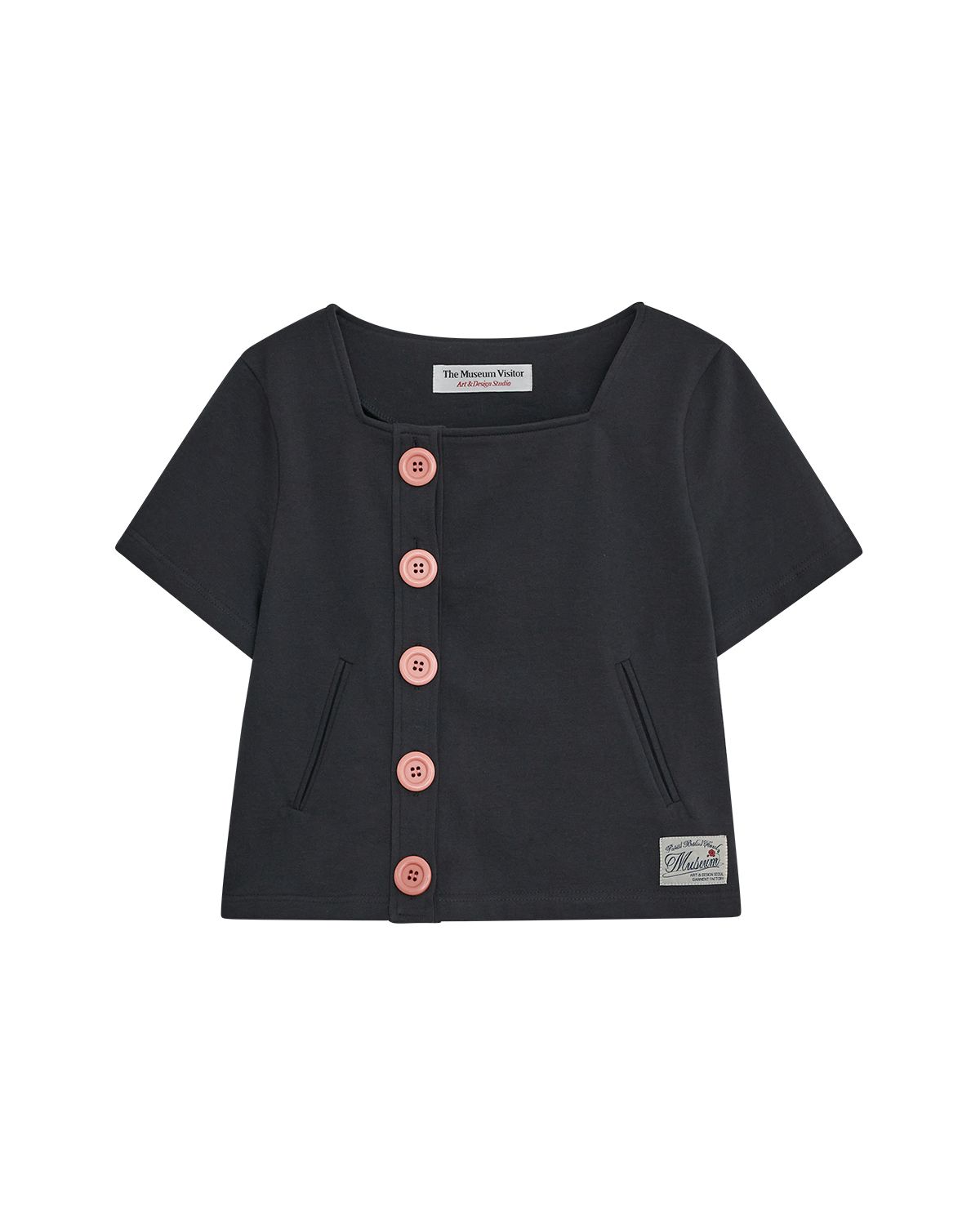 더뮤지엄비지터(THEMUSEUMVISITOR) W COLOR BUTTON CROP CARDIGAN (CHARCOAL)