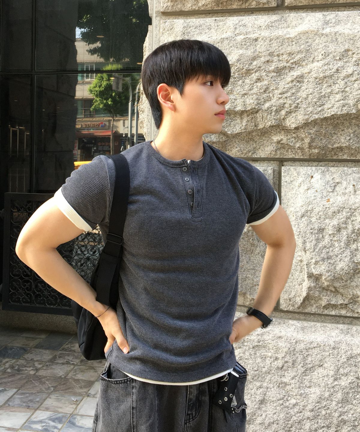 센테어(SENTAIR) 리브드 머슬핏 헨리넥 반팔 티셔츠  _4color