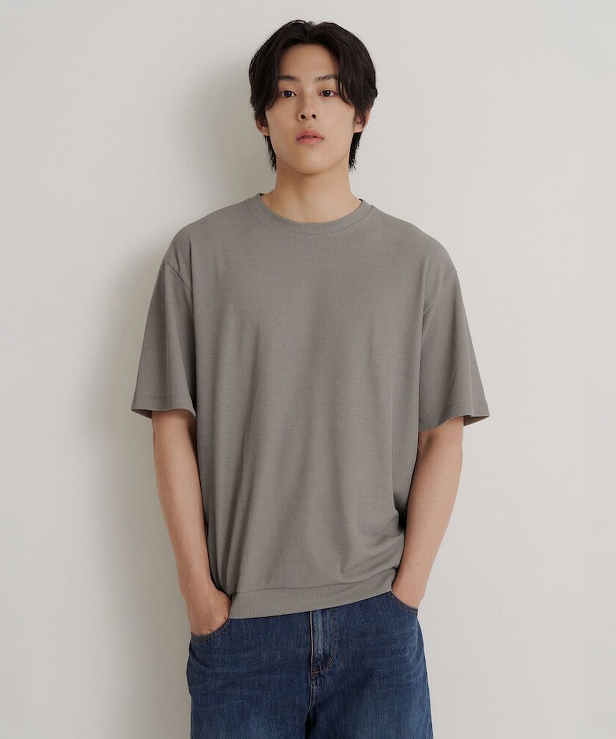빈폴 멘(BEANPOLE MEN) 젠틀테크 캐주얼 와플 라운드티  라이트 그레이