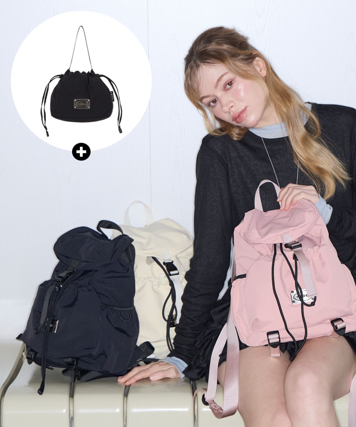 파온스(PAONS) [기획세트] 링클 데일리 백팩_3COLOR & 나일론 복조리 파우치