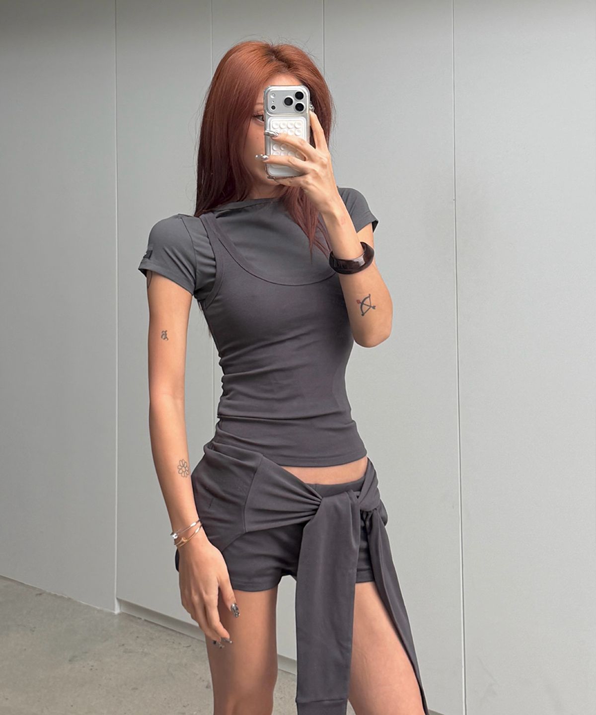 오도어(ODOR) Tie short pants - Charcoal