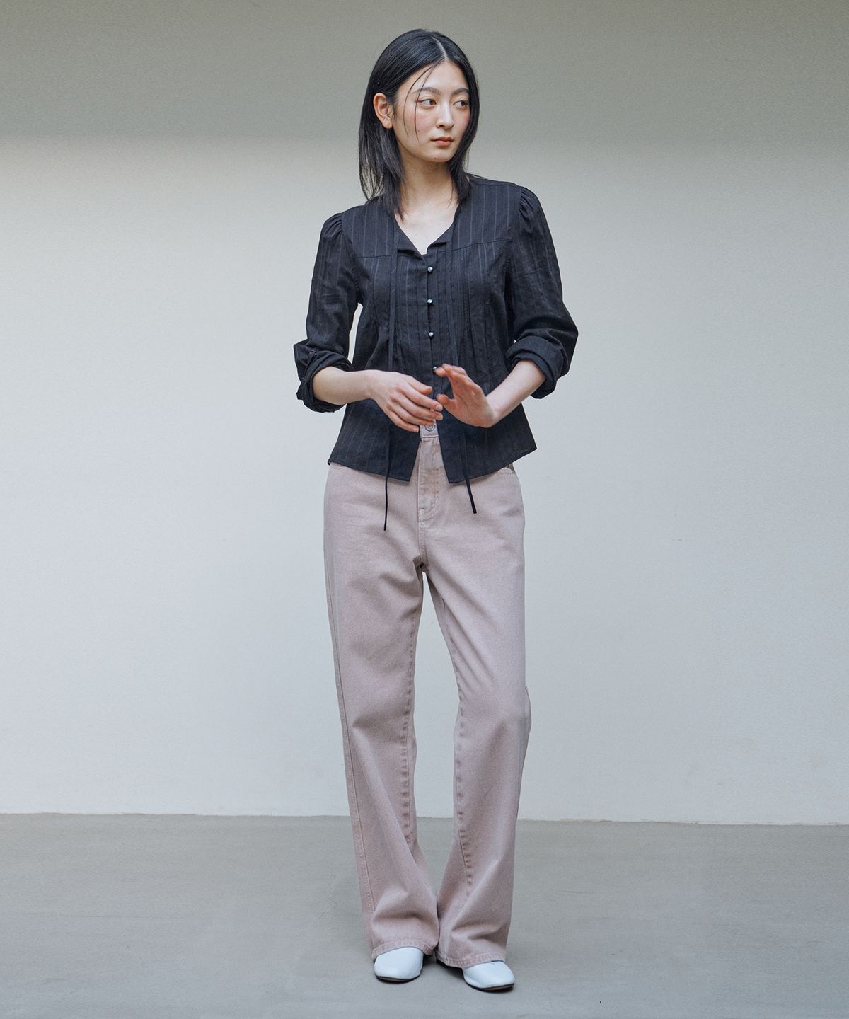 아위(AHWE) 컬러 다잉 스트레이트 데님_라이트핑크