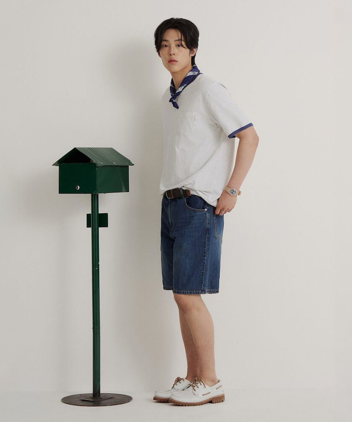 빈폴 멘(BEANPOLE MEN) 워싱 데님 하프 팬츠  블루