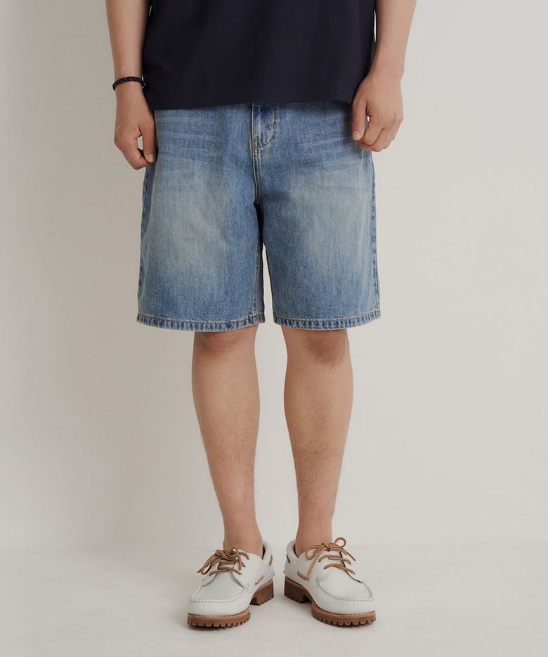 워싱 데님 하프 팬츠  스카이 블루