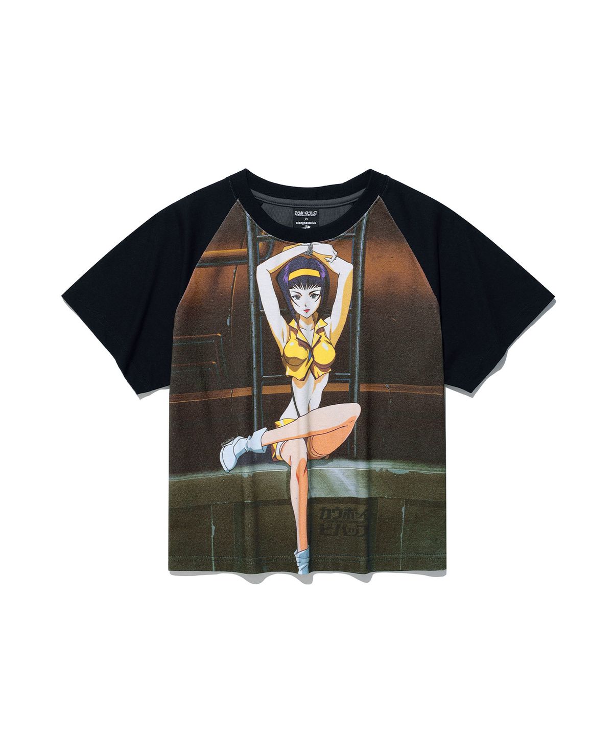 나이스고스트클럽(NICEGHOSTCLUB) X COWBOY BEBOP FAYE RAGLAN CROP TEE_CHARCOAL(NG2GMFT505D)
