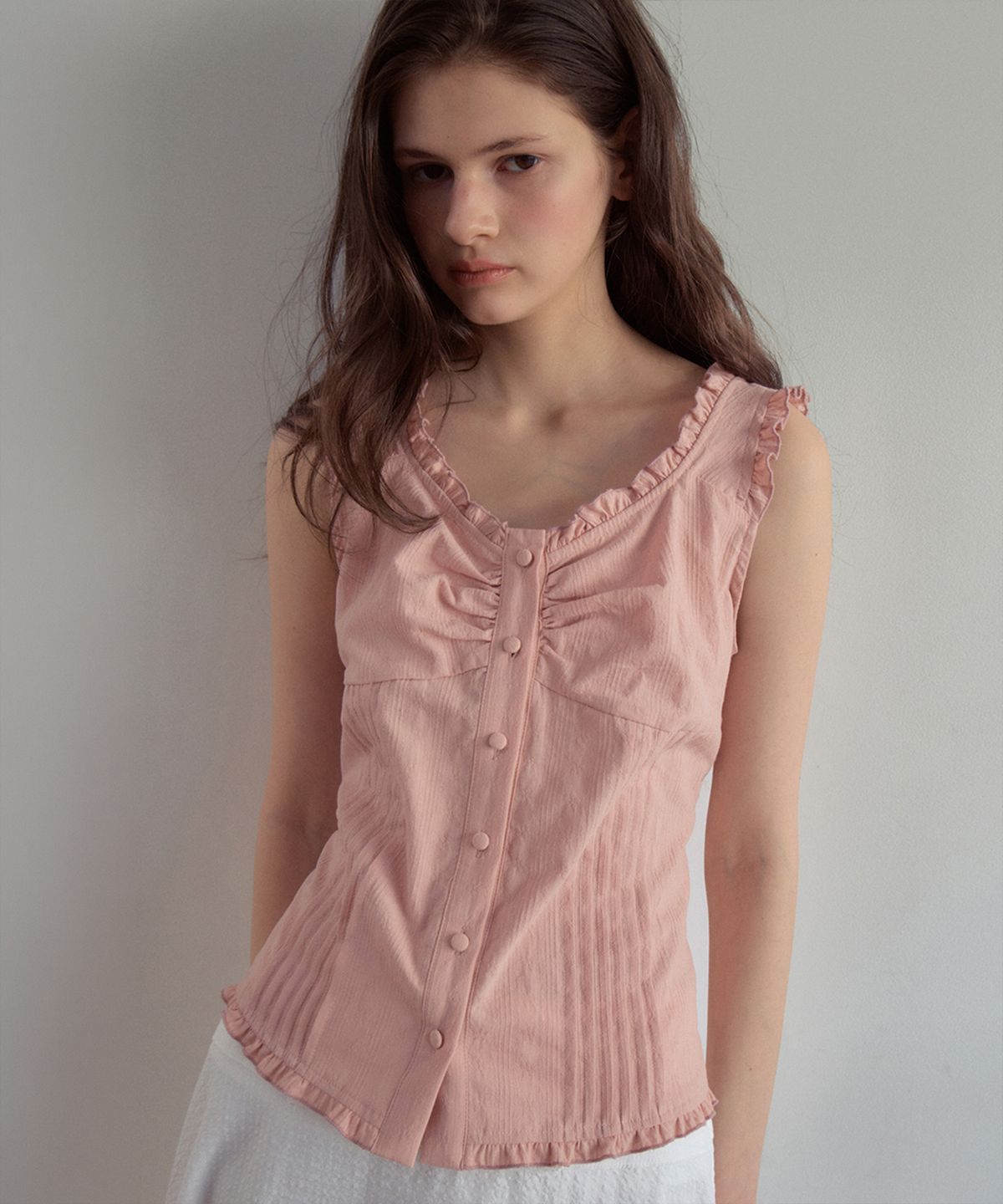 아우어노스텔지아(OURNOSTALGIA) Melly Pintuck Sleeveless Blouse_Pink(OB6BL04)