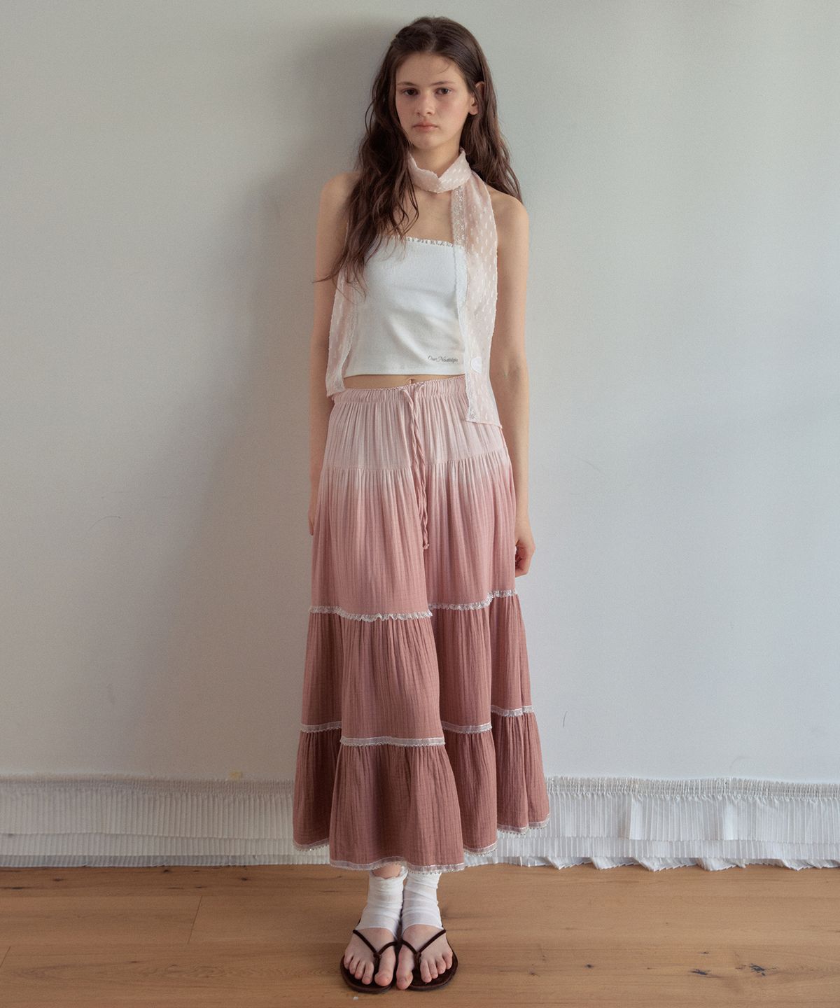 아우어노스텔지아(OURNOSTALGIA) Gradient Lace Tiered Skirt_Pink(OB6SK11)