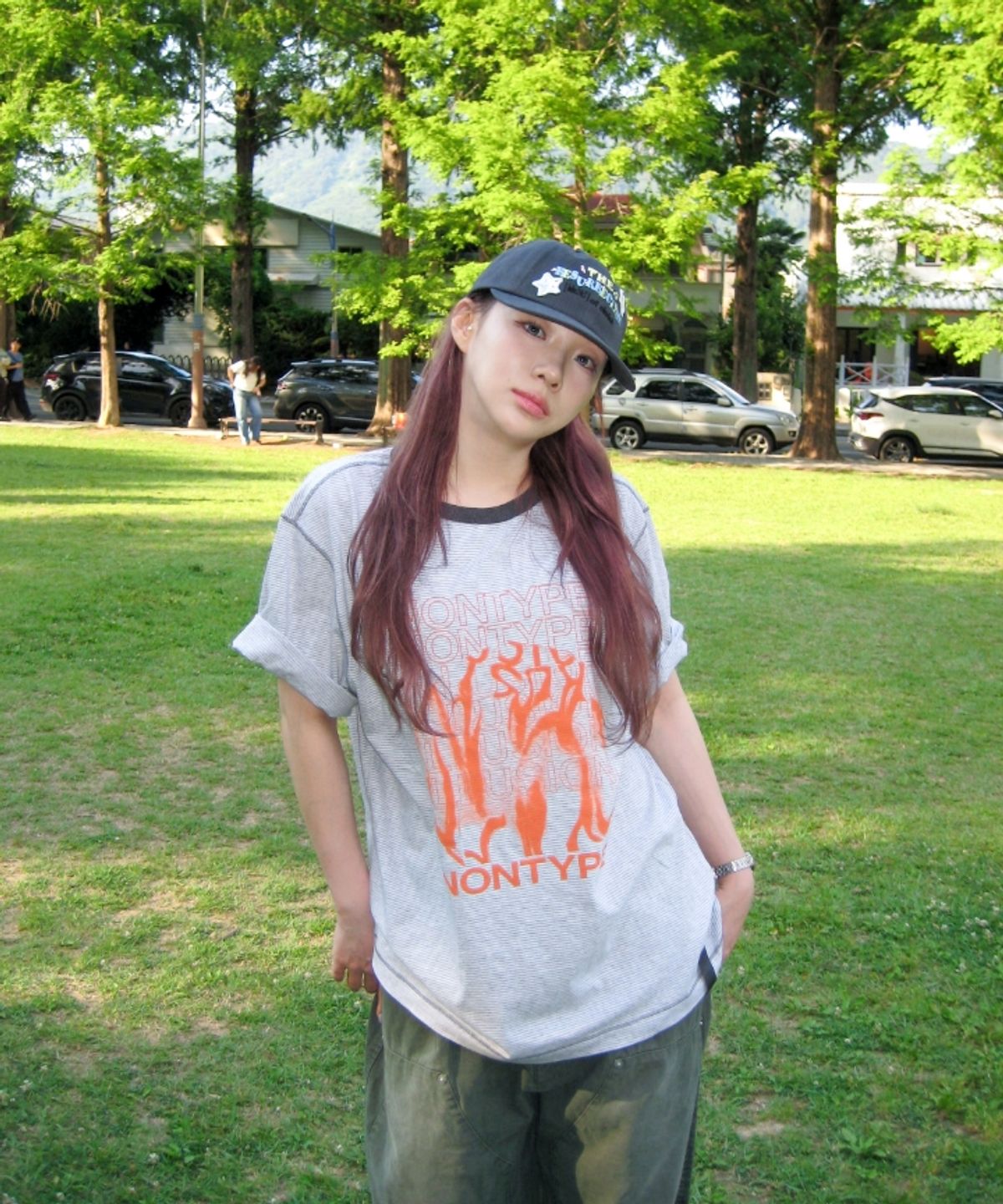 논타입(NONTYPE) RETRO STRIPE CONTRAST STITCH TEE (GREY)