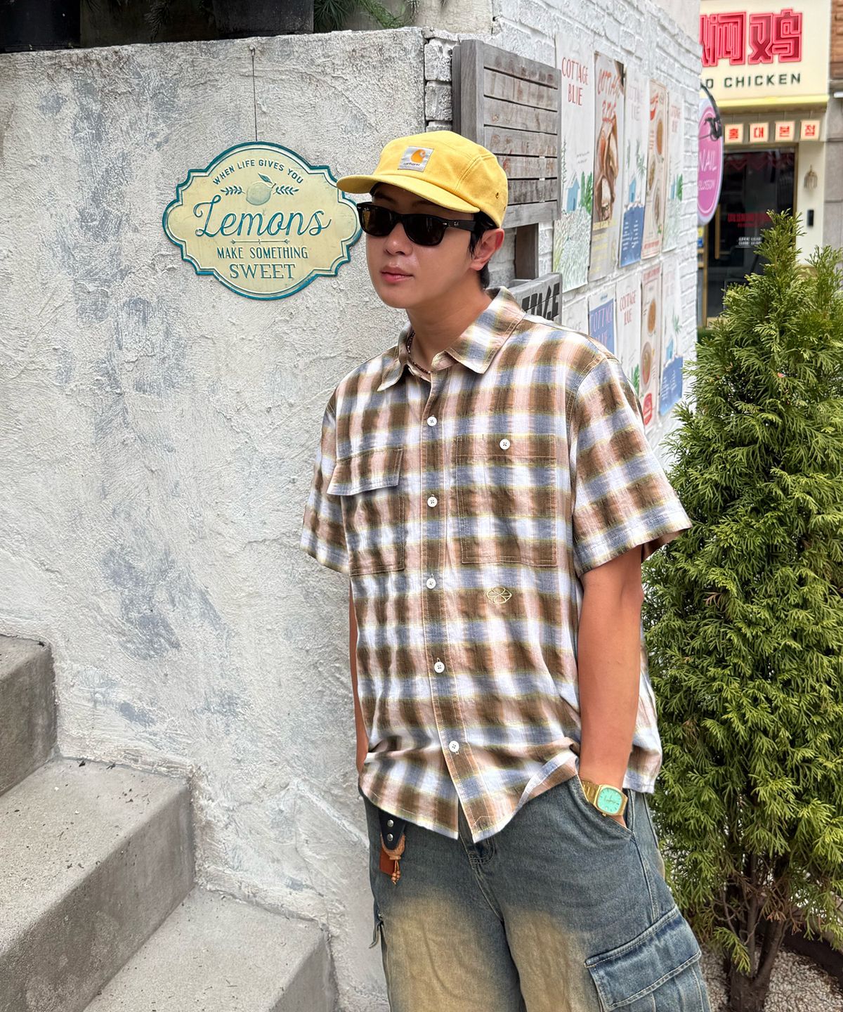 논타입(NONTYPE) OMBRE CHECK S/S SHIRTS (BEIGE)