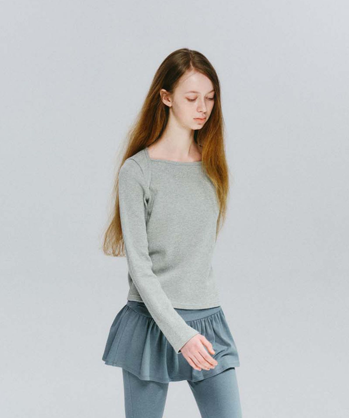 코스모스(COSMOSS) WAFFLE BOAT NECK TOP (GREY)