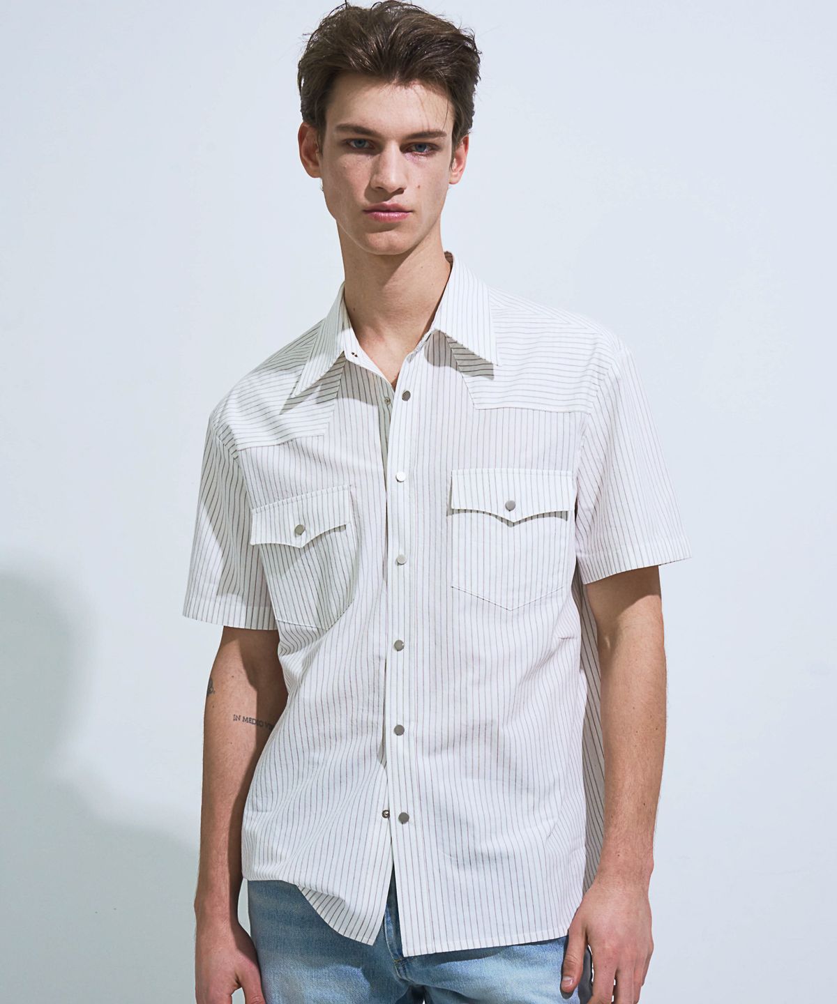 페크(PEQ) WESTERN STRIPE SHORT SLEEVE SHIRT (WHITE)
