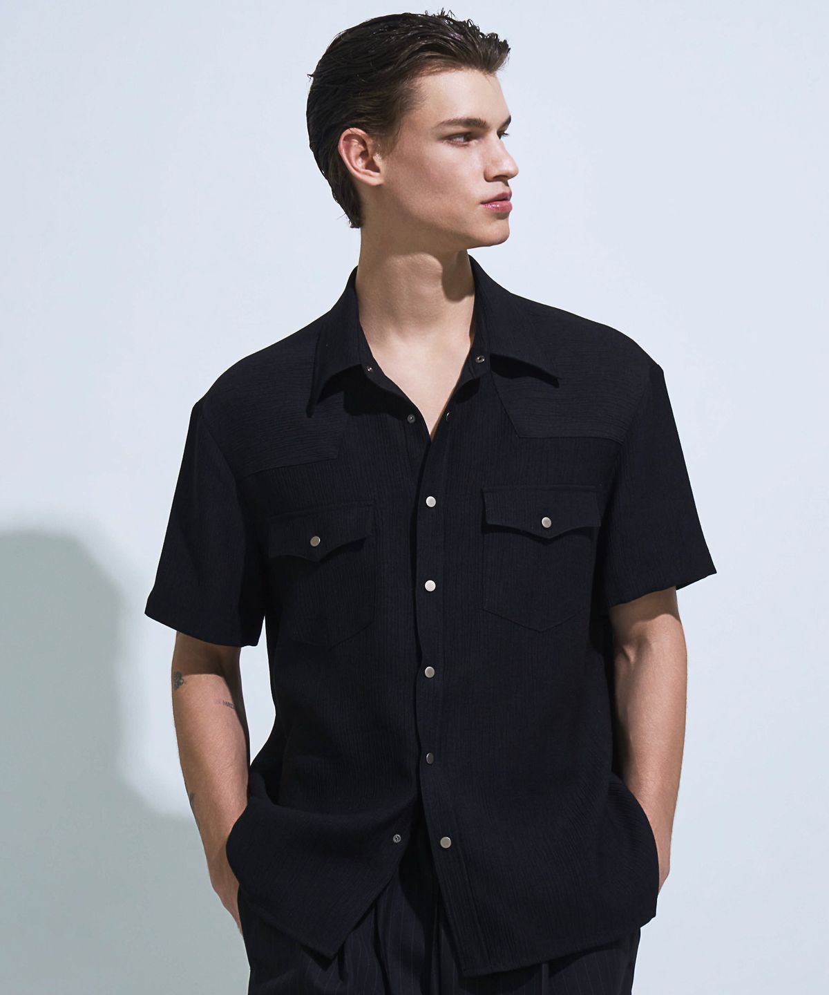 페크(PEQ) RAYON WESTERN SHORT SLEEVE SHIRT (BLACK)