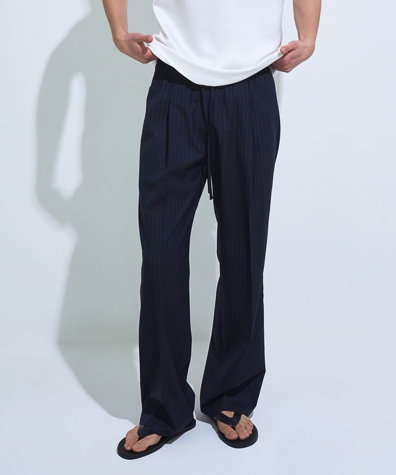 STRIPE WIDE FIT TROUSERS (NAVY)
