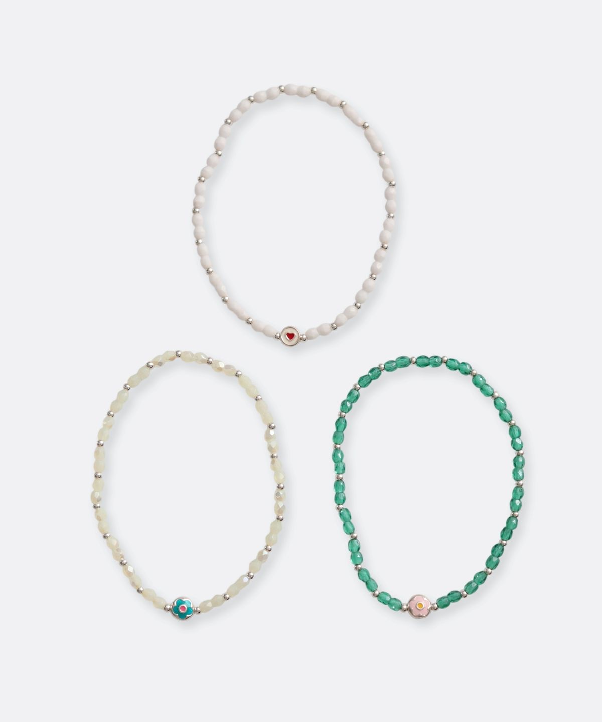 봉보(BONBEAU) Heart, Flower silver charm silver ball beads Bracelet 925실버 하트 플라워 참 은볼 밴딩 비즈 팔찌