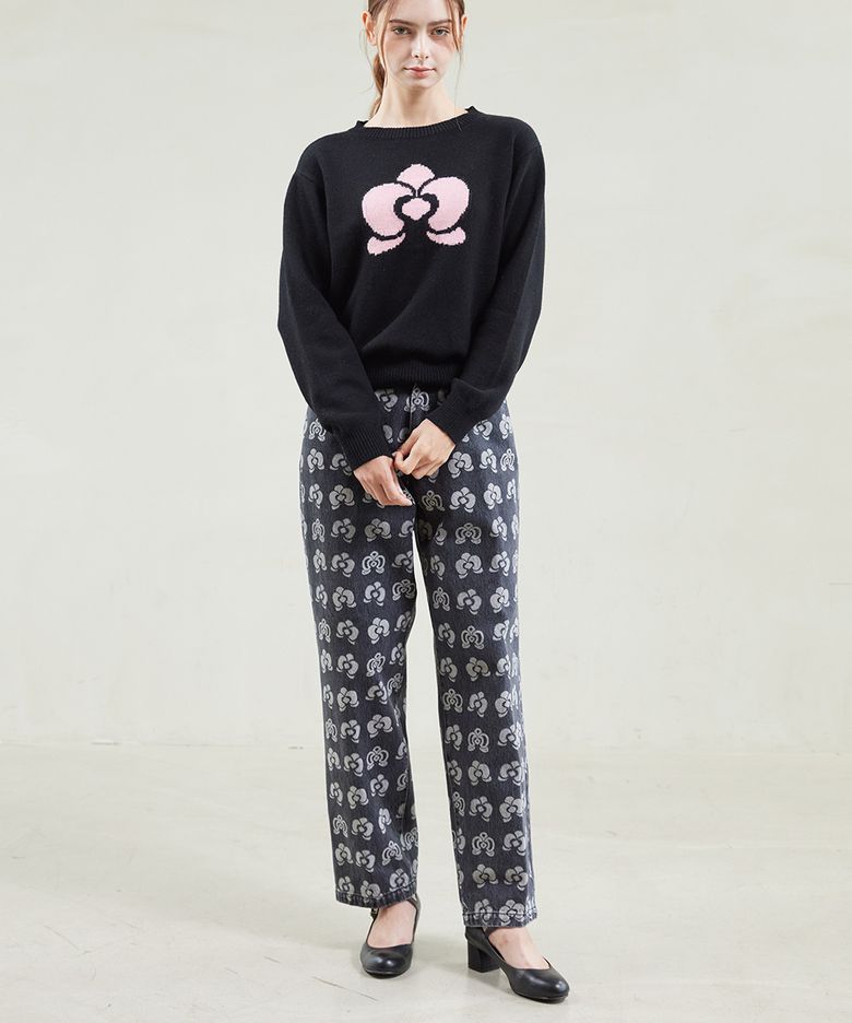 호접란 로고 스트레이트 블랙 데님 (UNISEX)
