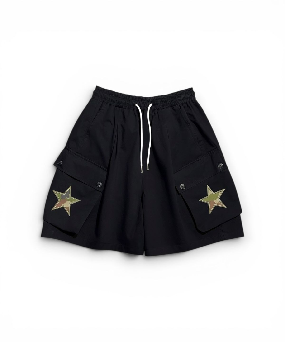 본슬리피(BORN SLIPPY) Camo Star Cargo Shorts (Black)