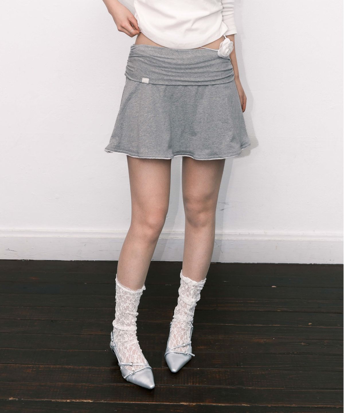 오드민(ODDMIN) Low-Rise Folded Skirt (melange)
