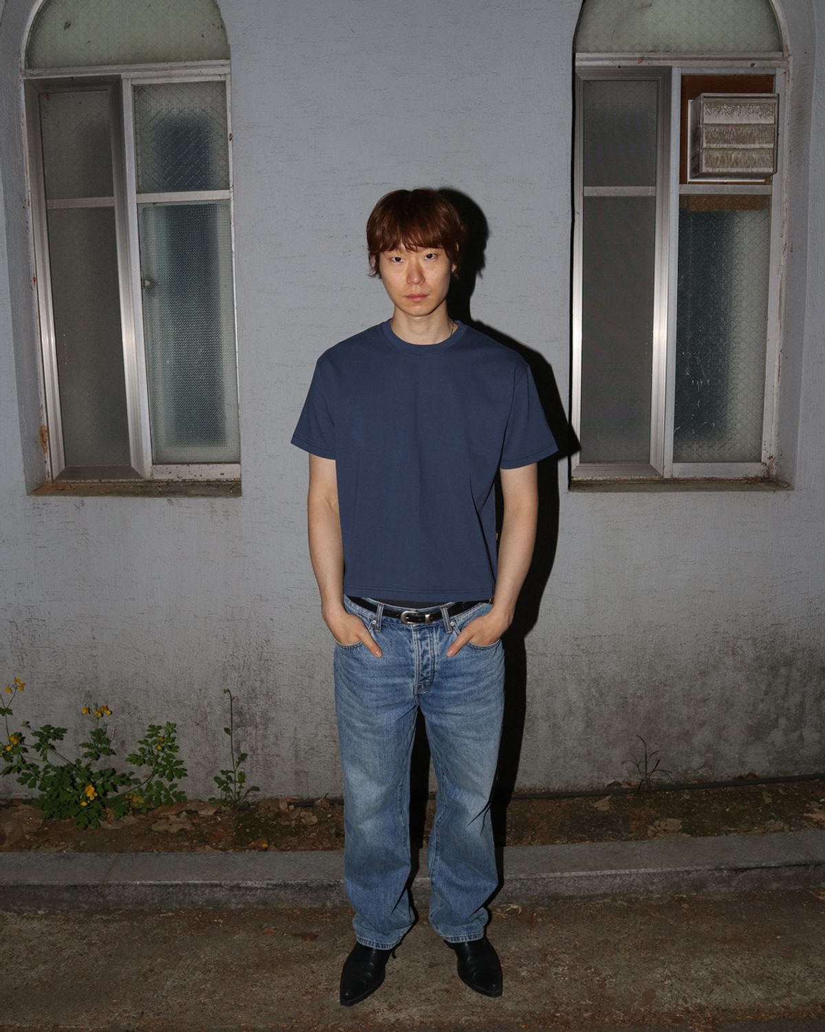 헤레시(HERESSY) 레귤러 크롭반팔티 네이비