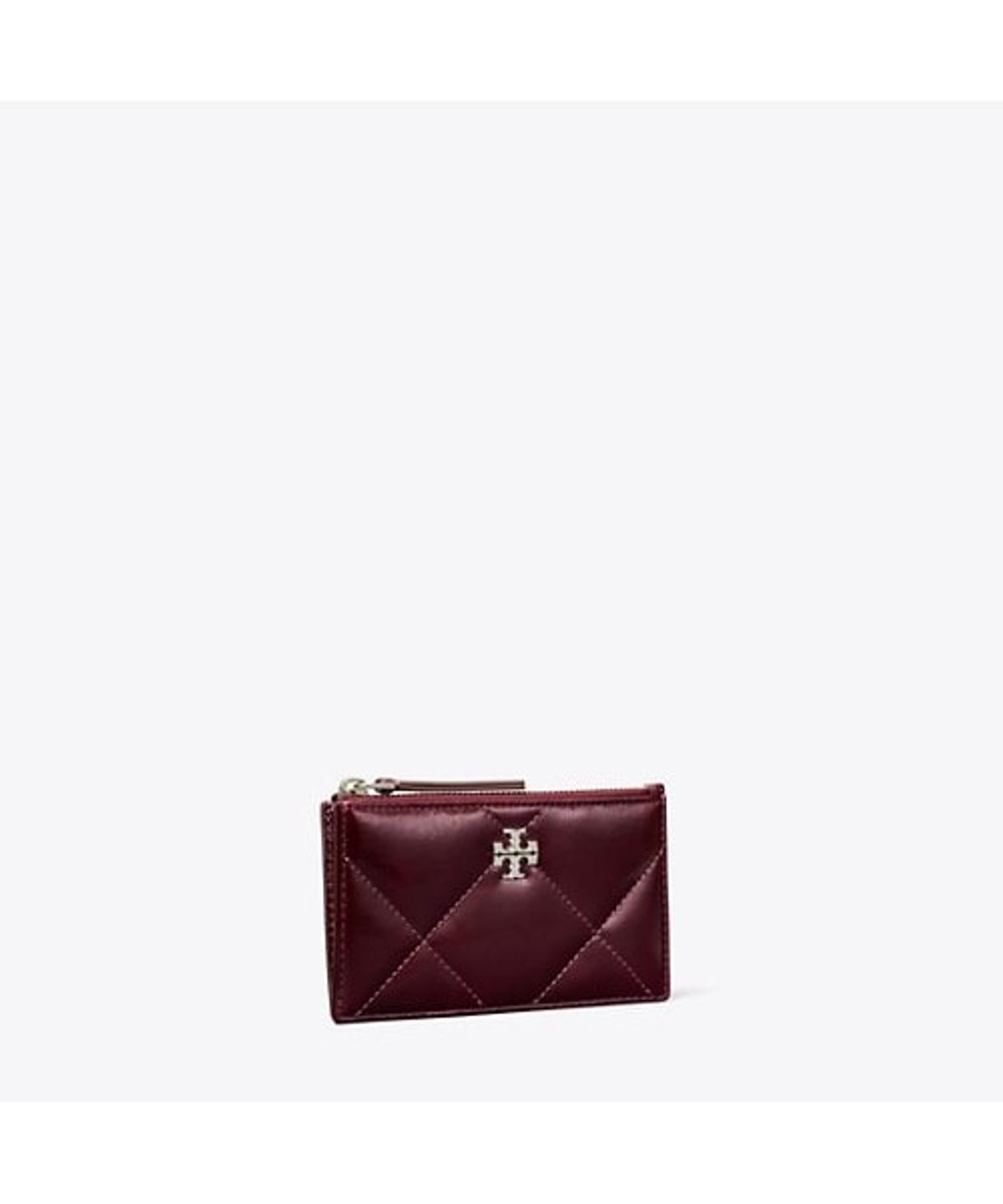토리버치(TORYBURCH) 키라 다이아몬드 퀼트 디스트레스드 스몰 집 카드 케이스 - 다크 카민