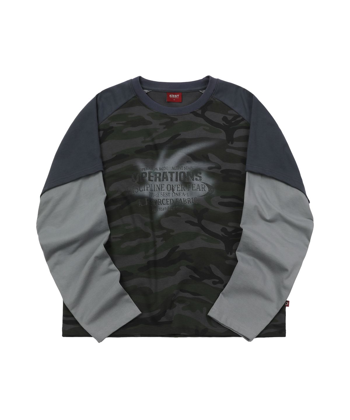 에스이에스티(S'EST) Camo Raglan Layered Sleeve charcoal