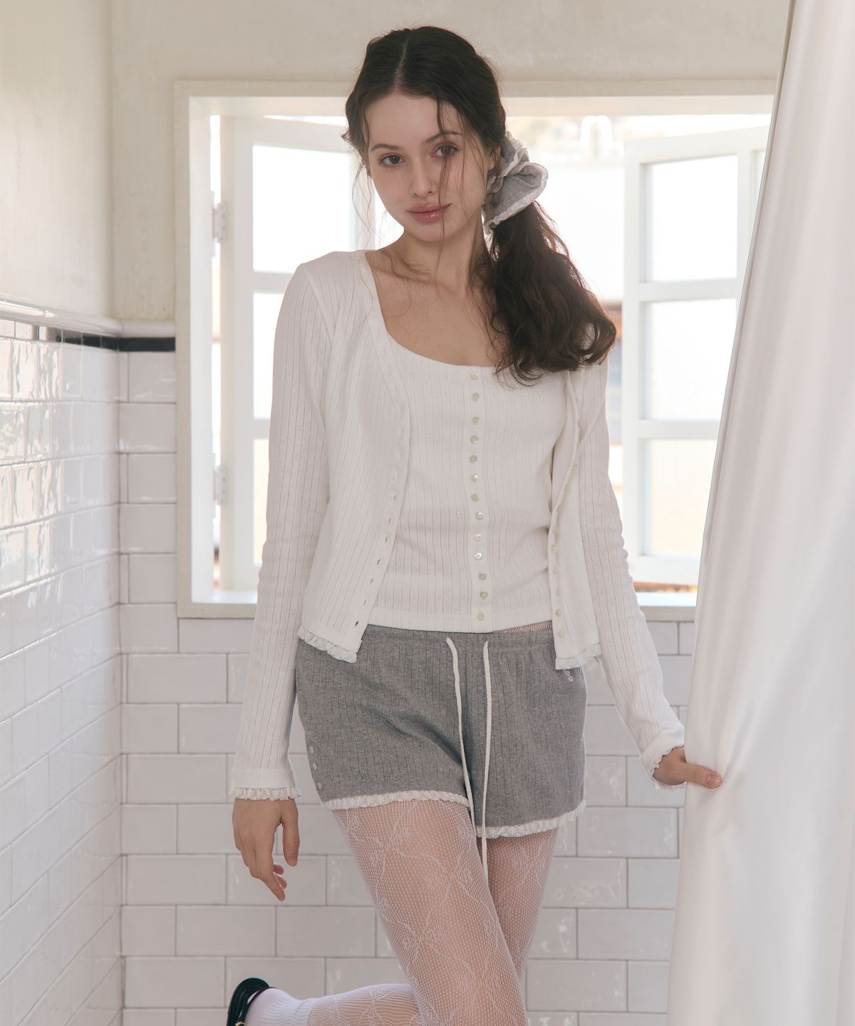 로잔느(ROSEANNE) Sweet Dreams Button Cardigan (White)