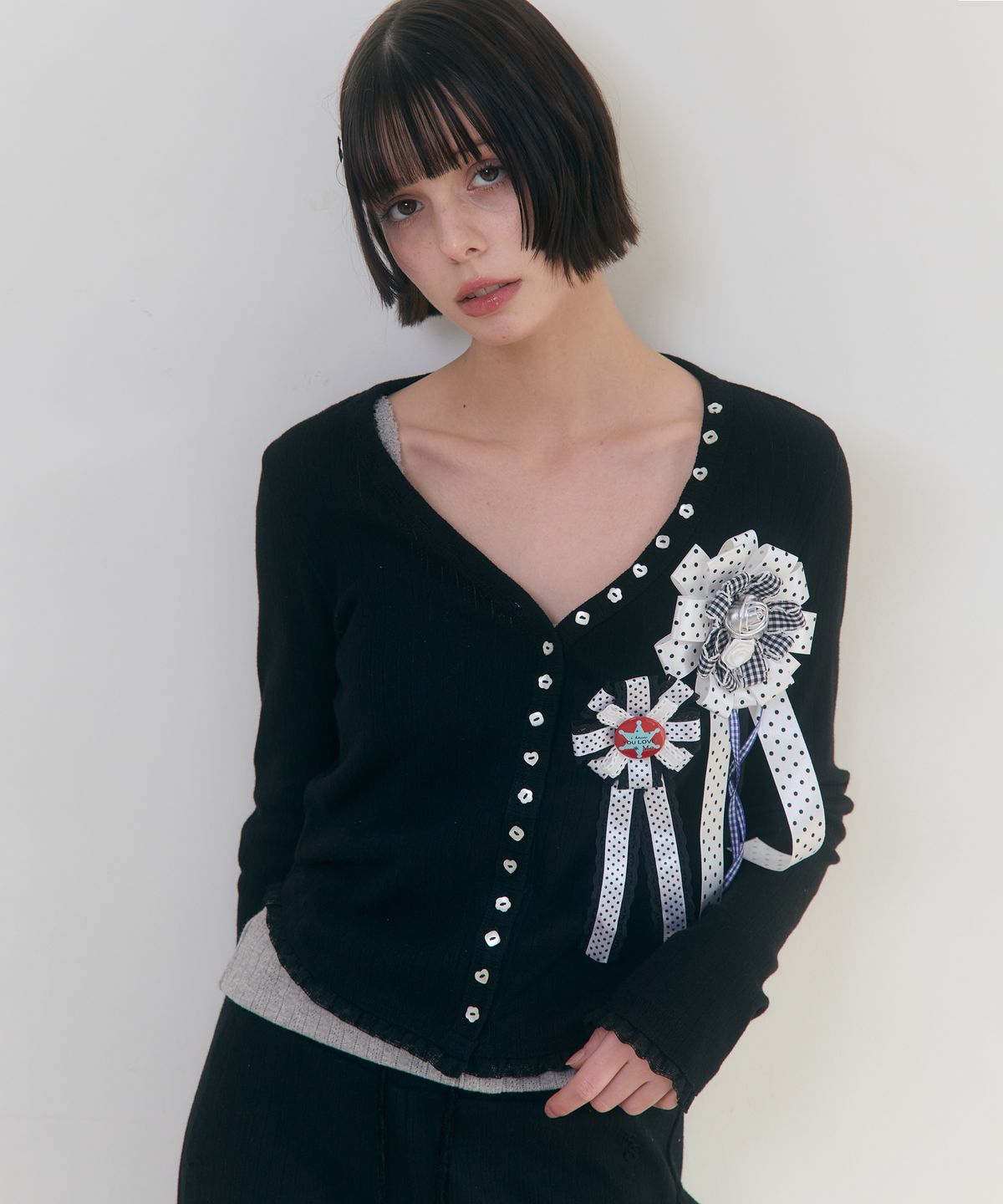 로잔느(ROSEANNE) Sweet Dreams Button Cardigan (Black)