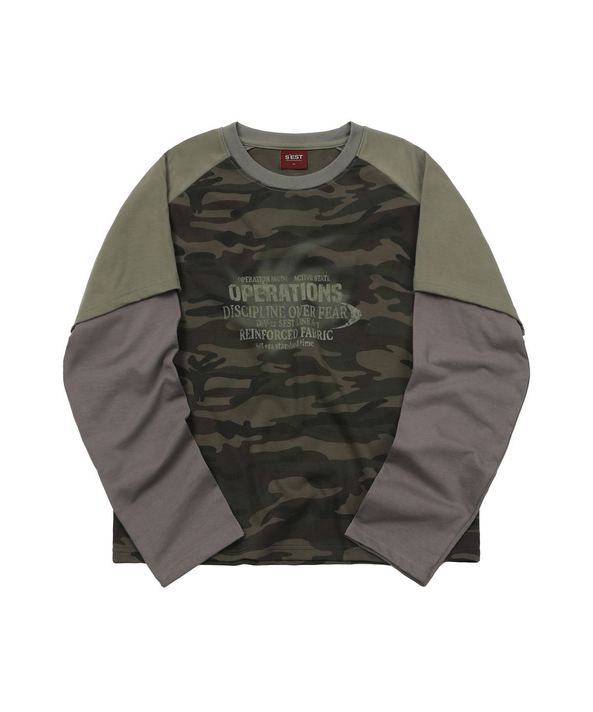 에스이에스티(S'EST) Camo Raglan Layered Sleeve khaki