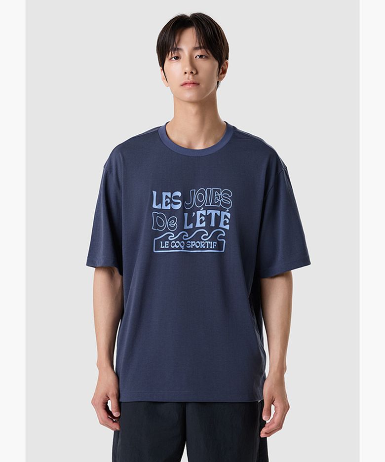 유니 레터 루즈핏 반팔티  - 네이비 QR223LRS64