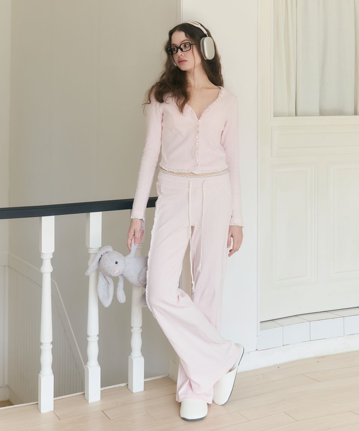 로잔느(ROSEANNE) Sweet Dreams Lace Flare Pants (Pink)