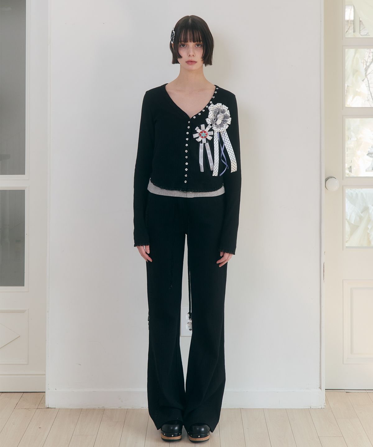 로잔느(ROSEANNE) Sweet Dreams Lace Flare Pants (Black)