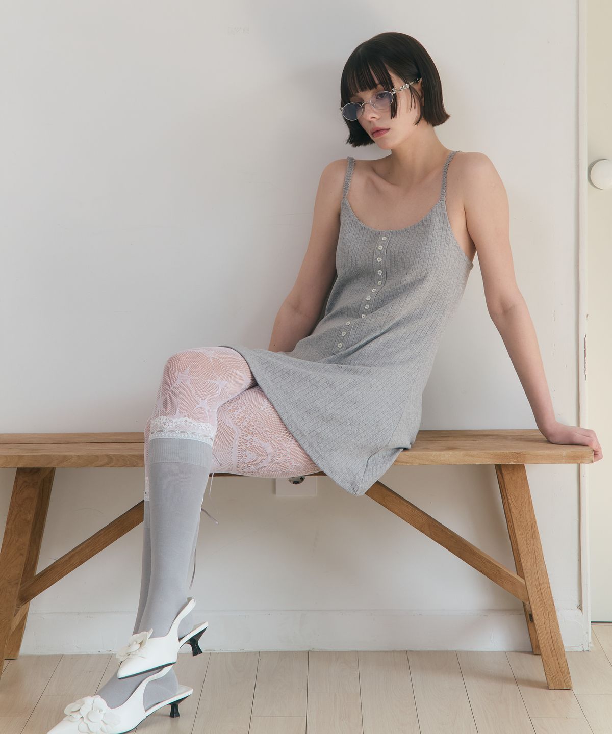 로잔느(ROSEANNE) Sweet Dreams Button Mini Dress (Gray)